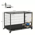 PawHut Heavy Duty Dog Crate on Wheels w/ Bowl Holder, Removable Tray, Openable Top, Detachable Door, for L, XL Dogs - 3