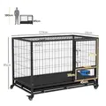 PawHut Heavy Duty Dog Crate on Wheels w/ Bowl Holder, Removable Tray, Openable Top, Detachable Door, for L, XL Dogs - 3