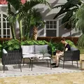 Outsunny 4-Piece Garden Furniture Set with Cushions - Light Grey - 2