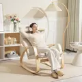 HOMCOM Comfortable Relax Rocking Chair, Upholstered Lounge Chair Recliner with High Back and Headrest for Living Room, Bedroom, Cream White - 2