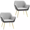 HOMCOM Velvet Armchairs, Upholstered Accent Chairs with Golden Steel Legs, Modern Vanity Chairs for Living Room and Bedroom, Set of 2, Light Grey - 1