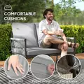Outsunny 4 Piece Rattan Garden Furniture Set, 4 Seater Wicker Patio Conversation Set with 2 Armchairs, Loveseat, Glass Top Coffee Table and Cushions for Outdoor, Balcony, Grey - 6