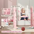 AIYAPLAY 4 in 1 Kids Slide and Swing Set with Climber, Basketball Hoop, Rabbit-Themed, Pink - 6