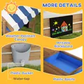 Outsunny House-Designed Wooden Sandbox, Outdoor Sandpit, with Blackboard, Toys, Sink, Seats, Flags, for Ages 3-7 Years - Brown - 7