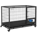PawHut Heavy Duty Dog Crate on Wheels w/ Bowl Holder, Removable Tray, Openable Top, Detachable Door, for L, XL Dogs - 1