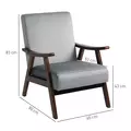 HOMCOM Nordic Accent Chair, Upholstered Velvet Armchair with Solid Wood Frame and Soft Thick Padded for Living Room, Bedroom, Grey - 3