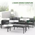 Outsunny 4 Piece L-shaped Garden Furniture Set 8-Seater Aluminium Outdoor Dining Set Conversation Sofa Set w/ Bench, Dining Table & Cushions, Grey - 4