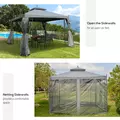 Outsunny 3(M)x3(M) Garden Gazebo Double Top Outdoor Canopy Patio Event Party Wedding Tent Backyard Sun Shade with Netting - Grey - 5