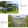 Outsunny 3(M)x3(M) Garden Gazebo Double Top Outdoor Canopy Patio Event Party Wedding Tent Backyard Sun Shade with Netting - Grey - 5
