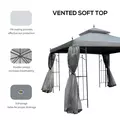 Outsunny 3(M)x3(M) Garden Gazebo Double Top Outdoor Canopy Patio Event Party Wedding Tent Backyard Sun Shade with Netting - Grey - 6