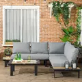 Outsunny 4 Pieces Aluminium Garden Furniture Set L Shape Sofa Set with Tables, Cushions for Indoor, Garden, Patio, Dark Grey - 2