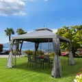 Outsunny 3(M)x3(M) Garden Gazebo Double Top Outdoor Canopy Patio Event Party Wedding Tent Backyard Sun Shade with Netting - Grey - 2