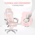 HOMCOM Faux Leather Reclining Gaming Chair, with Footrest - Pink/White - 6