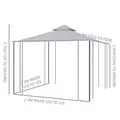 Outsunny 3(M)x3(M) Garden Gazebo Double Top Outdoor Canopy Patio Event Party Wedding Tent Backyard Sun Shade with Netting - Grey - 3