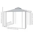 Outsunny 3(M)x3(M) Garden Gazebo Double Top Outdoor Canopy Patio Event Party Wedding Tent Backyard Sun Shade with Netting - Grey - 3