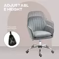 HOMCOM Office Chair, Swivel Desk Chair, Velvet-Feel Fabric Vanity Chair with Adjustable Height and Rolling Wheels for Home Work Study, Grey - 6