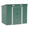 Outsunny 7 x 4ft Outdoor Storage Shed with Foundation Kit, Lean to Metal Garden Shed for Log, Rubbish Bin, Tool, Lawnmower, Bike, Patio and Lawn Use, Green - 1