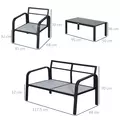 Outsunny 4pcs Garden Sofa Set 2 Single Armchair, 1 Bench & 1 Coffee Table Set Aluminum Frame Patio Furniture with Cushions, Black - 3