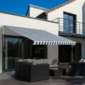 Outsunny Manual Retractable Awning, 3x2.5 m-Blue/White Stripes - 2