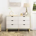 HOMCOM Bedroom Chest of Drawers, Wide 6-Drawer Dresser, Storage Drawer Unit with Wood Legs for Living Room, White and Light Brown - 7