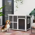 PawHut Wooden Outdoor Dog House, with Asphalt Openable Top, Removable Floor, Clear Front Panel, Curtain, 103 x 77 x 83cm - 2
