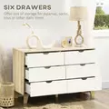 HOMCOM Bedroom Chest of Drawers, Wide 6-Drawer Dresser, Storage Drawer Unit with Wood Legs for Living Room, White and Light Brown - 5