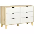 HOMCOM Bedroom Chest of Drawers, Wide 6-Drawer Dresser, Storage Drawer Unit with Wood Legs for Living Room, White and Light Brown - 1