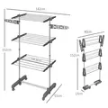 HOMCOM Three-Shelf Collapsing Clothes Horse, With Side Arms and Wheels - Grey - 3