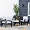 Outsunny 4pcs Garden Sofa Set 2 Single Armchair, 1 Bench & 1 Coffee Table Set Aluminum Frame Patio Furniture with Cushions, Black - 2