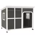 PawHut Wooden Outdoor Dog House, with Asphalt Openable Top, Removable Floor, Clear Front Panel, Curtain, 103 x 77 x 83cm - 1