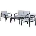 Outsunny 4pcs Garden Sofa Set 2 Single Armchair, 1 Bench & 1 Coffee Table Set Aluminum Frame Patio Furniture with Cushions, Black - 1