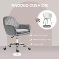 HOMCOM Office Chair, Swivel Desk Chair, Velvet-Feel Fabric Vanity Chair with Adjustable Height and Rolling Wheels for Home Work Study, Grey - 4
