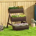 Outsunny 3 Tier Raised Garden Bed Wooden Elevated Planter Box Kit, 66L for Flower, Vegetable, Herb, 65x75x78cm, Tan - 2