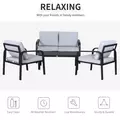 Outsunny 4pcs Garden Sofa Set 2 Single Armchair, 1 Bench & 1 Coffee Table Set Aluminum Frame Patio Furniture with Cushions, Black - 5