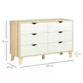 HOMCOM Bedroom Chest of Drawers, Wide 6-Drawer Dresser, Storage Drawer Unit with Wood Legs for Living Room, White and Light Brown - 3