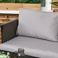 Outsunny 4 Piece Metal Garden Furniture Set with Tempered Glass Coffee Table, Texteline Pocket, Outdoor Set Loveseat Single Armchairs with Padded Cushions, Light Grey - 9