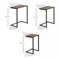 HOMCOM Nesting Side Tables Set of 3, C-Shaped Snack Side Tables with Steel Frame for Sofa Couch and Bed, Rustic Brown - 3