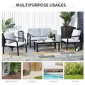 Outsunny 4pcs Garden Sofa Set 2 Single Armchair, 1 Bench & 1 Coffee Table Set Aluminum Frame Patio Furniture with Cushions, Black - 4