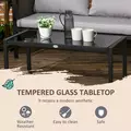 Outsunny 4 Piece Metal Garden Furniture Set with Tempered Glass Coffee Table, Texteline Pocket, Outdoor Set Loveseat Single Armchairs with Padded Cushions, Light Grey - 5