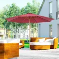 Outsunny 3(m) Garden Parasol, Pulley Operated Patio Umbrella, Wooden Table Market Umbrella with Rope Pulley Mechanism and 8 Ribs, Wine Red - 2