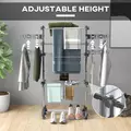 HOMCOM Three-Shelf Collapsing Clothes Horse, With Side Arms and Wheels - Grey - 4
