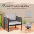 Outsunny 4 Piece Metal Garden Furniture Set with Tempered Glass Coffee Table, Texteline Pocket, Outdoor Set Loveseat Single Armchairs with Padded Cushions, Light Grey - 6