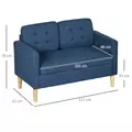 HOMCOM Modern Loveseat Sofa, Compact 2 Seater Sofa with Hidden Storage, 117cm Tufted Cotton Couch with Wood Legs, Blue - 3