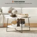 HOMCOM Two-Tier Marble-Effect Coffee Table - White/Black - 4