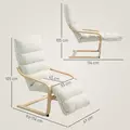 HOMCOM Curved Wooden Accent Chair, with Adjustable Footrest - Cream White - 3
