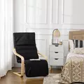 HOMCOM Wooden Armchair, Upholstered Linen Lounge Chair with Adjustable Footrest & Removable Cushion, Poang Chair for Living Room, Black - 2