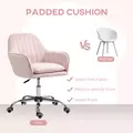 HOMCOM Velvet-Feel Tub Office Chair, with Seat Cushion - Pink - 4