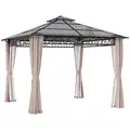 Outsunny 3 x 3 (m) Outdoor Polycarbonate Gazebo, Double Roof Hard Top Gazebo with Galvanised Steel Frame, Nettings & Curtains for Garden, Lawn, Patio and Deck, Khaki - 1