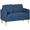 HOMCOM Modern Loveseat Sofa, Compact 2 Seater Sofa with Hidden Storage, 117cm Tufted Cotton Couch with Wood Legs, Blue - 1