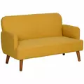 HOMCOM Velvet Feel Fabric 2 Seater Sofa, Small Sofa Loveseat with 21cm Thick Padding and Wood Legs, Yellow - 1